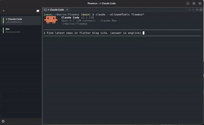 An AI agent controlling a browser tab inside Flowmux
