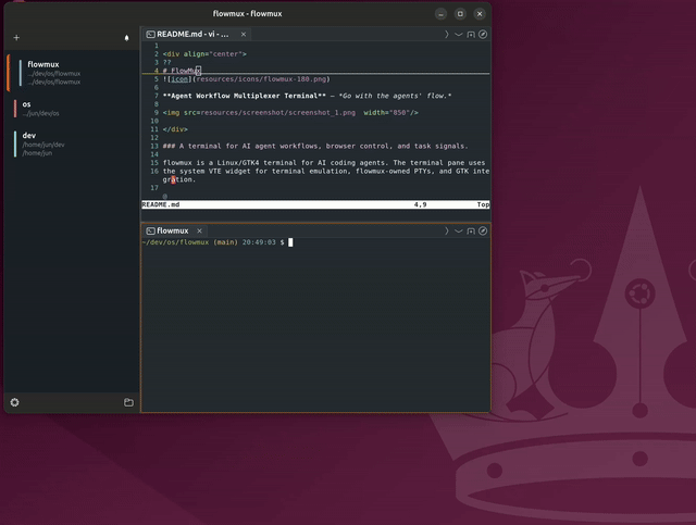 Flowmux rendering a Markdown file in a pane